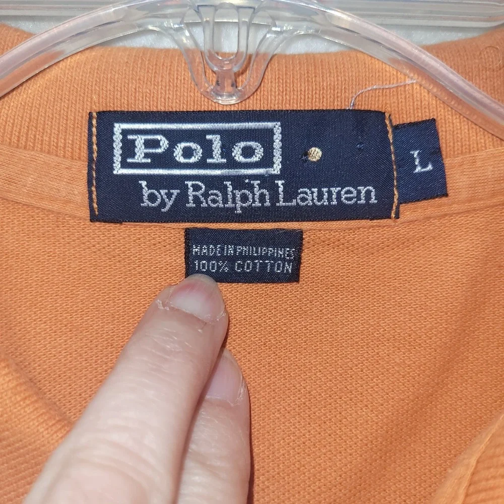 Polo Ralph Lauren Polo Shirt Men Large Orange Short Sleeve Cotton Pique Pony Vtg